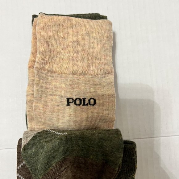 Polo Ralph Lauren 3-Pack Dress Socks 3 Pairs Crew Argyle Striped Socks Green/Tan - Picture 4 of 7